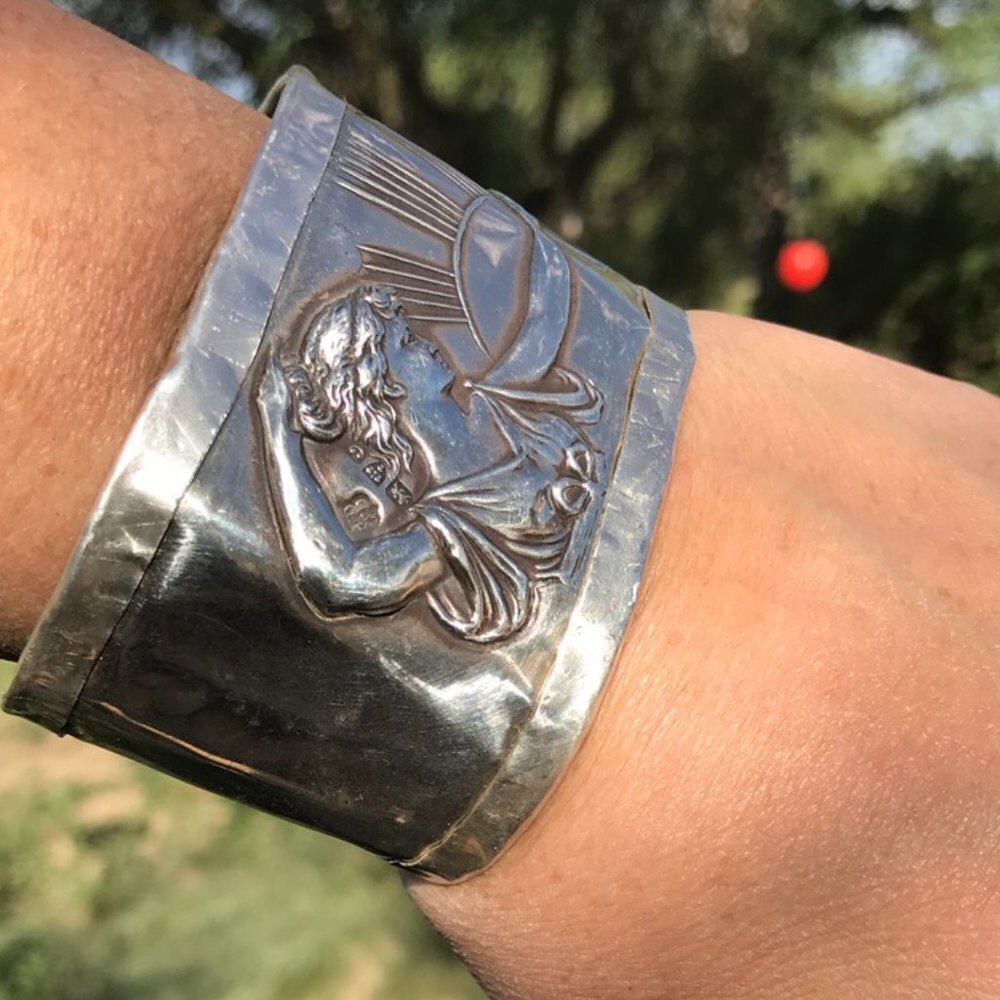Athena Goddess Columbia Antique Solid Sterling Silver 925 Cuff Bracelet Museum - Picture 3 of 9